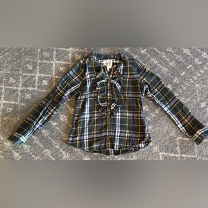Abercrombie and Fitch Flannel Ruffle Front Button Down Womens Small